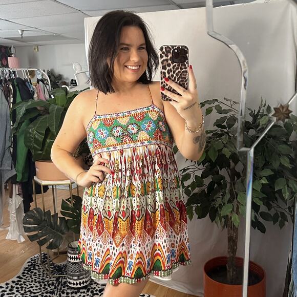 Zara Printed Embroidered Mini Dress Multi Size Medium - Picture 1 of 5
